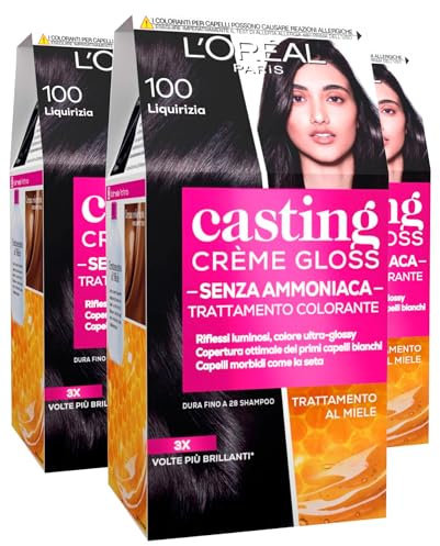 L'Oréal Paris Casting Crème Gloss Permanente Haarfarbe Behandlung zum Aufhellen ohne Ammoniak Farbe 100 Lakritz-Schwarz – 3 Farbtönungen