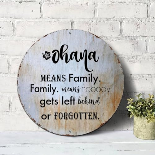 Ohana Means Family Zitat Blechschild mit motivierendem Spruch Metall-Blechschild 22,9 x 22,9 cm, rostfreies, antikes Metallschild für Schlafzimmer, Café, Bar, Club, Kneipe, Garage