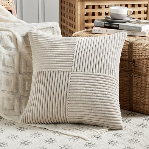 FDTERN 1 Stück Taupe Kissenbezug 40x40 cm Weich Kordsamt Kissenbezüge Kissenhülle Dekokissenbezug Sofakissen Dekokissen Boho Deko für Sofa Schlafzimmer Wohnzimmer Balkon (Ohne Kissenfüllung)