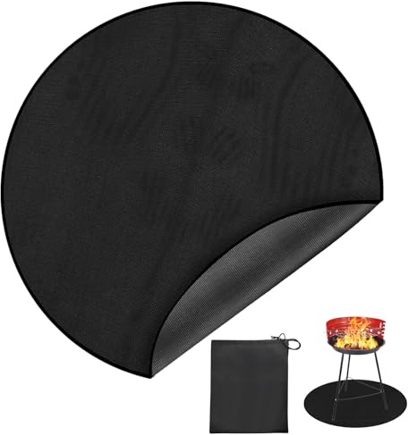Rund Feuerfeste Unterlage, 96cm Brandschutzmatte Feuerschale Matte, 3 Schicht Feuerresistent,Wasserdicht Faltbare Feuerfeste Matte Außenbereich Hitzeschutzmatte für Gras, Boden, BBQ, Deck