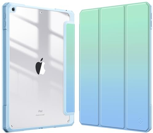 FINTIE Funda híbrida compatible con iPad de 9ª/8ª/7ª generación (versión 2021/2020/2019) de 10.2 pulgadas, funda a prueba de golpes con carcasa trasera transparente con soporte para lápices, encendido