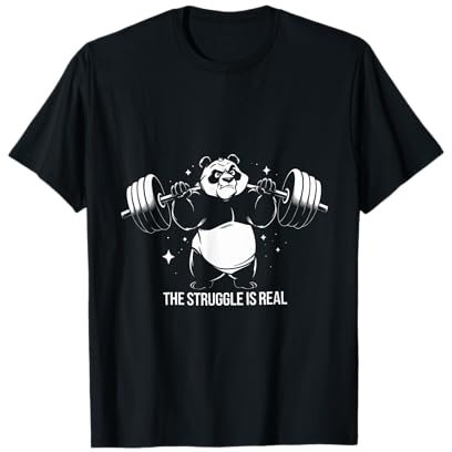 Panda The Struggle Is Real Weightlifting Fitness Gym Funny T-Shirt