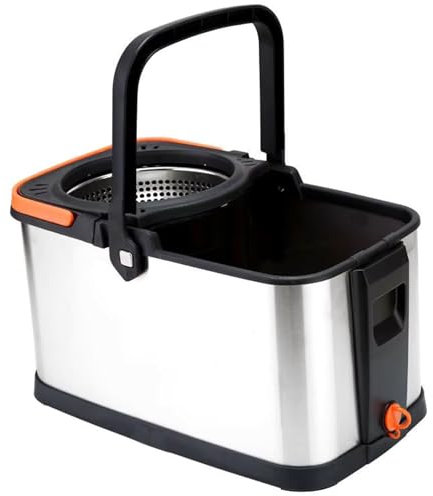 MY HOMIE Household Hand Free Washing Rotary Mop and Buckets Sets, Hands Free Cleaning System with Microfiber Mop Head, Stainless Steel Handle with Plastic Bucket for Mopping Floors - Metallic