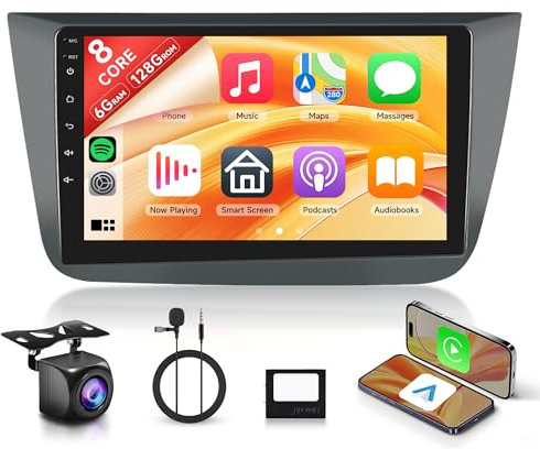 8 Kerne 6+128G Android Autoradio für SEAT Altea 2004-2015 Toledo 2004-2009 Kabellos Carplay 9 Zoll Touchscreen Radio mit Android Auto Mirror Link Bluetooth FM/RDS/EQ/DSP WiFi GPS Navi Rückfahrkamera