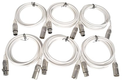 White DMX Lighting Cables 2M Length 3pin XLR Connection Supplied in Pack of 6