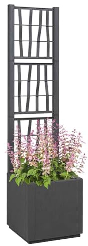 vidaXL Gartenpflanzer mit Gitter Dunkelgrau 36 x 36 x 140 cm PP | Einfache und klare Details für einen modernen Look, Hergestellt aus robustem Polypropylen,