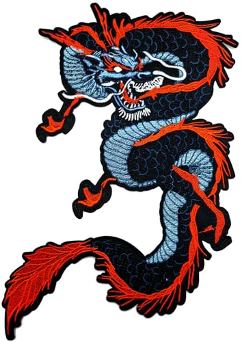 32 cm großer Drachen-Stickerei-Aufnäher – zum Aufbügeln oder Aufnähen für selbstgemachte Kostüm-Dekoration, Jacken, Hoodies, Pullover, Jeans, Taschen, Hosen usw. – langlebiges und lebendiges Design