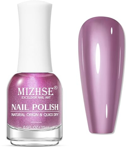 MIZHSE Metallic Nagellack Ohne UV Lila Nail Polish Schnelltrocknend | Schnell Trocknend, Ohne UV Lampe, Glitzer Effekt Nail Polish, 15ml