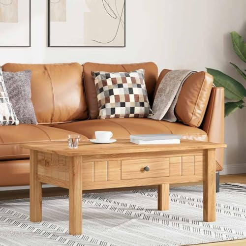 THOYTOUI Klassischer Couchtisch aus Kiefer-Massivholz mit Schublade & Stauraum, 100 x 60 x 43,5 cm, Natürliche Holzfarbe, für Gemütliche Abende im Wohnzimmer