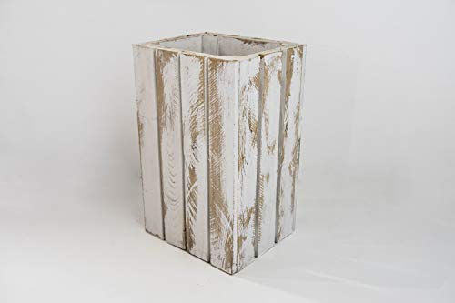 Papelera de Madera Blanca Vintage Sam, Papelera Decorativa de Madera, Blanco Vintage, 30.5x26.5x49cm. Incluye Imán de Madera Personalizable de Regalo.