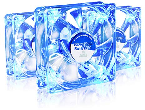 AABCOOLING Super Silent Fan 8 Blue LED - Silent and Efficient 80mm Fan with 4 Anti-vibration Pads, PC Quiet Fan, PC Fan, Blue LED, Cooling Fan - Value Pack 3 Pieces 13.9 dB(A), 16.4 CFM, 1600 RPM