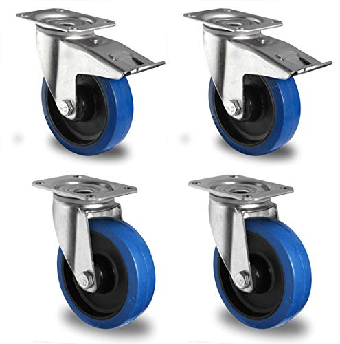 Cascoo Blue Wheels Transportrollen Ø 80mm 4er Set Lenkrollen Feststeller Bremse Platte
