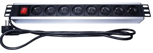 PremiumCord Stromverteiler für 19 Rack 1.5U, 8x230V, Power Distribution Unit, 2m Kabel, Schalter