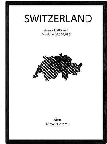 Nacnic Poster der Schweiz. Blätter von Ländern und Kontinenten. A3 Größe