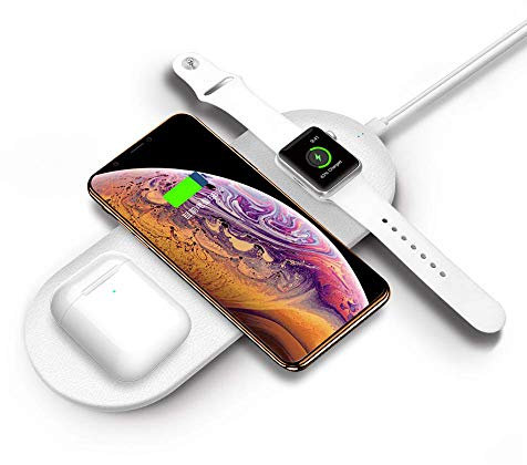 AILZNN 3In1 Apple Watch Compatibile con Pad di Ricarica,Airpods con Custodia Ricarica(Non Inclusa),iPhone XS Max XR X 8 Plus Samsung,2Caricabatterie Wireless Qi e Cavo di Ricarica Iwatch(Non Incluso)