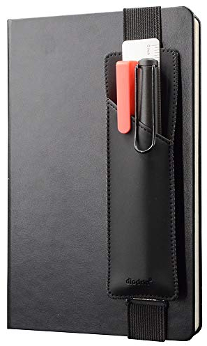 Adjustable Elastic Band Pen Holder, Pencil Holder, Pen Sleeve Pouch for Hardcover Journals, Notebooks, Planners, Binders, Fit Notebooks from 8 to 11” in Height, PU Leather, Detachable, Black