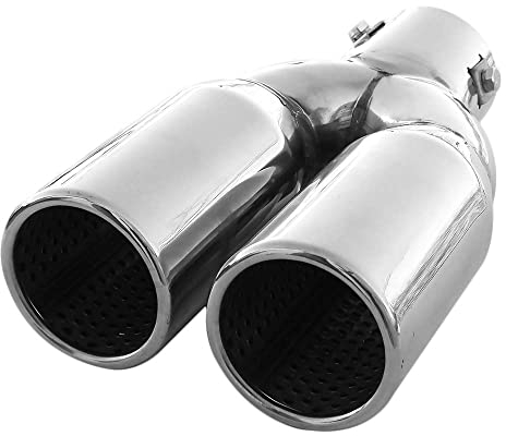 Universell Auspuffblende Doppelrohr Endrohr Edelstahl Auto Endrohrblenden Auspuffendrohr Auspuffrohr Tuning Schalldampf Blende Sport Rund Chrom Auspuffspitzen