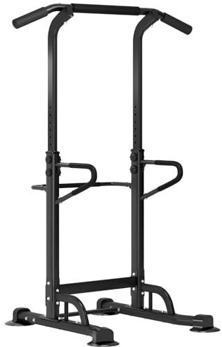 SogesPower Station de Musculation Multifonctions Barres de Traction sur Pied Power Tower Dip Station Réglable en Hauteur pour Fitness Entraînement Abdominal, Noir