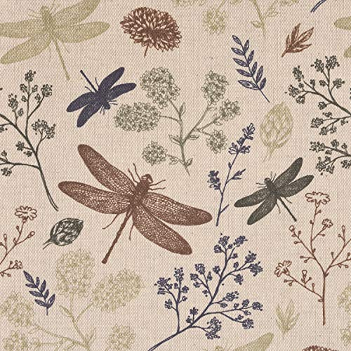 SCHÖNER LEBEN. Dekostoff Baumwolle Gräser Blumen Insekten Natur blau braun grün 1,4