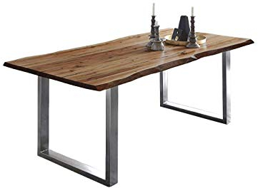 SAM Esszimmertisch 200x100 cm Noah, echte Baumkante, Esstisch aus Akazienholz naturfarben & massiv, U-Gestell in Edelstahl, Baumkantentisch mit 26 mm Platte