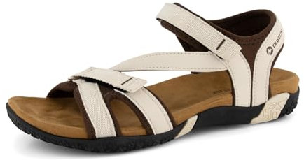 Travelin' Helsem Sandal - Damen - Riemen Knöchel - Outdoor - PU Leder - Fit klein - Grauweiß - 40
