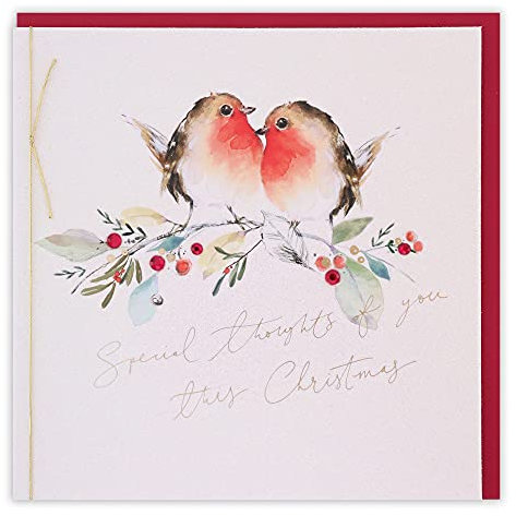 Clintons: Weihnachtskarte mit zwei Rotkehlchen auf Zweig