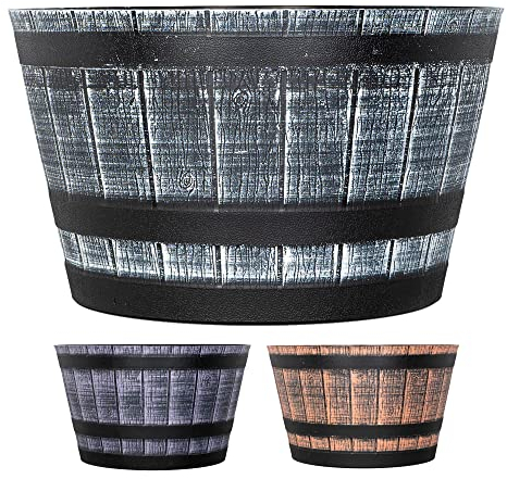 SG Traders 40cm Large Round Barrel Tub Planter, Indoor Planter With Drainage Holes, Outdoor Garden Plant Pot Flower Pots Planters Patio Perfect For Growing Herbs, Flowers, Vegetables Barrel Planters