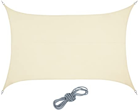 Relaxdays Sonnensegel rechteckig, 4 x 6 m, wasserabweisend, konkav, PES-Gewebe, Sonnenschutz mit Spannseilen, beige