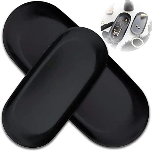 mellystore 2pcs Bandeja de Almacenamiento Ovalada de Acero Inoxidable Bandeja Joyas Bandeja Negra Bandejas Decorativas Modernas Bandeja para Velas Cosméticos Perfume Joyas Llaves Aperitivos(Negro)