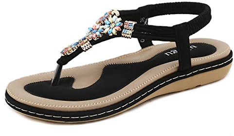 ZOEASHLEY Sandalen Damen Sommer Flache Zehentrenner Sandaletten Bohemian Flip Flops Schwarz08 39