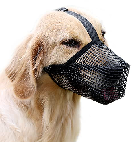 Dog Muzzle Soft Nylon Muzzle - Adjustable Breathable Mesh Muzzle, Dog Mask, Mouth Cover for Anti-Biting Anti-Barking Licking (Black, Size XL)