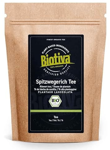 Biotiva Té de llantén menor orgánico 250g - sin aditivos - embotellado y controlado en Alemania