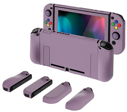 PlayVital AlterGrips Case für Nintendo Switch Konsole Joy Con, Hülle Zubehör Schutzhülle Tasche, Ergonomische Grip Joycon Cover mit Schutzfolie&Joystick Kappen-Dunkelgrau Violett