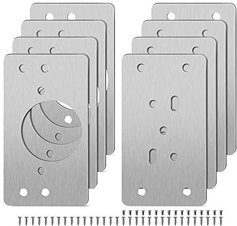 hicoosee 8 Pack Hinges Repair Plate with Screws, Stainless Steel Hinge Repair Plate Kit, Kitchen Cabinet Cupboard Door Hinge Repair Brackets with 48 Screws for Kitchen Furniture Wardrobe