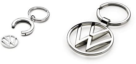 VW Volkswagen 000087010BT Porte-clés avec jeton de Chariot de Courses avec Nouveau Logo, argenté, Länge: 6,5cm / Breite: 3,5cm & Volkswagen 000087010BN Porte-clés New Metal Keyring Pendentif Argent