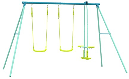 TP Toys Portique Métal Galvanisé – 2 Balançoires et Vis-à-Vis – Kit d'ancrage Inclus – Anti-UV – Dès 3 Ans – Usage Domestique