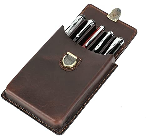CONTACTS Herren Echtes Leder Stiftetui, Vintage 5 Stifthalter, Stift Schutzhülle für Reisen, Elegante Schreibtischzubehör Pounch, Bleistifte Organizer Box