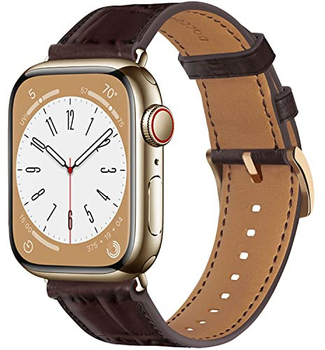 Docco Jette Correa de cuero compatible con Apple Watch Band 49mm,45mm,44mm,42mm(Umber-Gold)