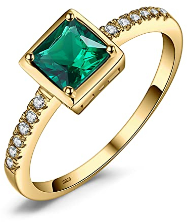 JewelryPalace Quadrat Simulierter Grün Smaragd Ring Verlobungsring Damen, Grün Schmuck Set, Ring Silber 925 Damen Ring mit Stein, Damenring Solitär Silberring 925 Ringe Frauen Zirkonia Vergoldet 57
