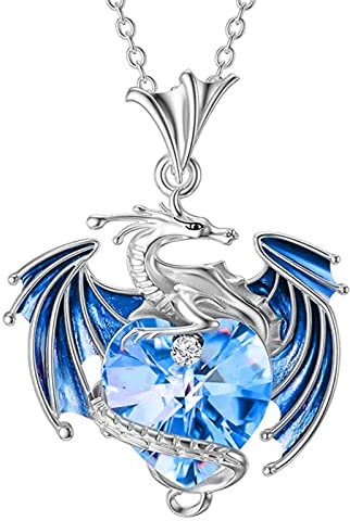 Yowablo Geburtsstein-Drachen-Halskette - Bunte Herzförmige Kristall-Halskette für Frauen - Wunderschön Hängende Lange Ketten Damen Silber