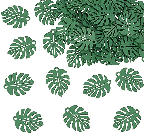DICOSMETIC 50 Stück Tropische Blatt Charme Monstera Blatt Anhänger Mini Emaille Pflanzen Anhänger Legierung Backen Bemalte Anhänger Minimalistischer Stil Charme Für Halsketten Schmuckherstellung