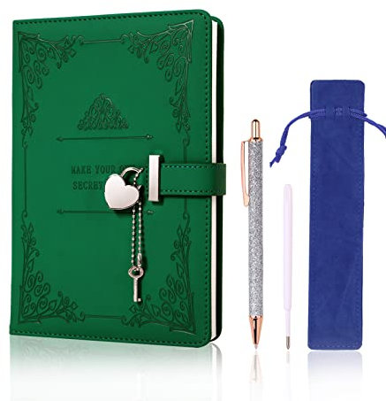 SPEFWTUP Herz-geformtes Schloss Tagebuch mit Stift, A5 Größe Weiches PU Leder Locking Journal Persönlicher Planer Schreiben Notizbuch Geheimes Notizbuch Geschenk für Erwachsene, Kinder.(Grün).