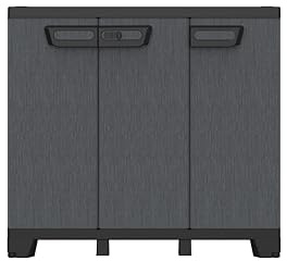 Terry - Ardesia 102B, Armadietto a 3 Ante, Divisorio Verticale, 1 Ripiano Interno Regolabile, Effetto Pietra, da Esterno e Interno Coperto, 102x39x93,5 cm