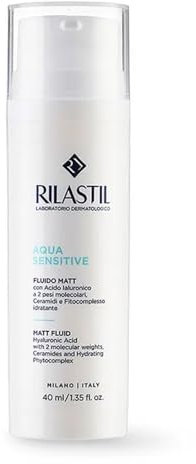 Rilastil Aqua Sensitive Fluido Matt, Emulsione dalla texture Leggera, Idratante Quotidiano per Pelli Sensibili e Secche, con Acido Ialuronico, Confezione da 40ml