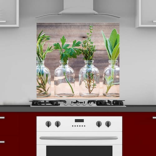 INDIGOS UG Küchenrückwand Platte für Fliesenspiegel - Kräuter im Glas - 60x50 cm - Spritzschutz Aluverbundplatte hitzebeständig - Rückwand Küche modern abwischbar - Herd & Ofen - Wandverkleidung