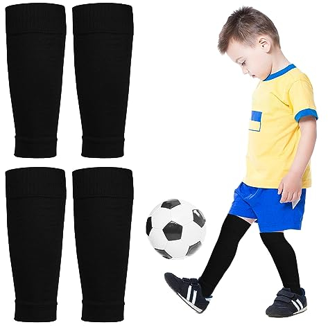 TSHAOUN 2 Paar Fußball Stutzen für Kinder, Fußballsocken Elastische Atmungsaktive Sportsocken Trainingssocken für 130–150cm Große Jungen und Mädchen, Innerhalb von 35cm Wadenumfang (Black)