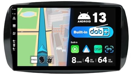 BXLIYER - Built-in DAB - Android 14 IPS Autoradio Per Benz Smart 453 Fortwo (2014-2020) - Wireless DSP/Carplay/Android Auto - 4G+64G - Camera + MIC - Volante WiFi 360-CAM Fast-Boot - 9 Pollici 2 Din