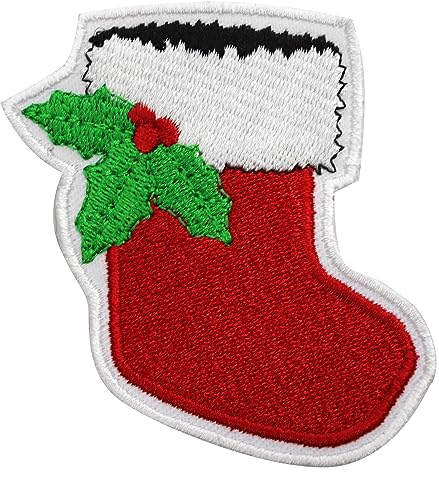 Aufnäher Weihnachtsstrumpf, bestickt, zum Aufbügeln oder Aufnähen, Abzeichen für Kleidung usw. 7,5 x 6 cm