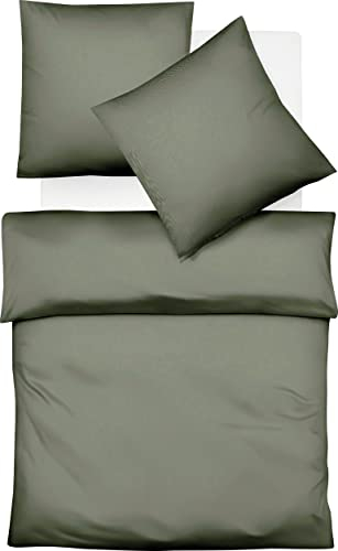 fleuresse Lech Edelflanell Bettwäsche 200x200 Fischgrät Uni Oliv grün 603089-05