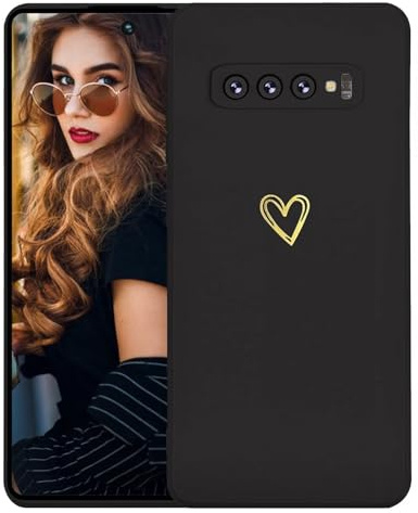 Kaywzo Hülle für Samsung Galaxy S10 4G,Weich TPU Silikon Handyhülle mit Herzmuster,Minimalismus Design,Ultradünn Mädchen Stoßfest Kratzfeste Schutzhülle Case Cover,Schwarz